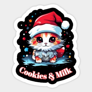 Cookies & Milk - Christmas Cat - Winter Holiday Sticker